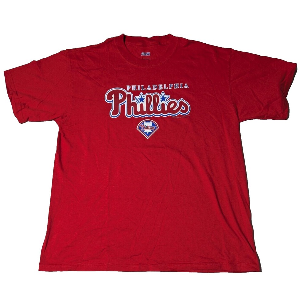 PHILDELPHIA PHILLIES Men Large Red Cotton CSA Y2K 2007 T-Shirt EUC